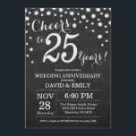 25th Wedding Jubileum Chalkboard Black Silver Kaart<br><div class="desc">25th Wedding Jubileum Chalkboard Black en Silver Invitation. Vijfentwintig Jubileum. Chalkboard Black en Silver Glitter Diamond Background Zilveren Confetti. Volwassen verjaardag. Vrouw of Man Man Birthday Party. Voor verdere aanpassing,  te klikken gelieve de knoop "van de Aanpassing het"en ons ontwerphulpmiddel te gebruiken om deze sjabloon te wijzigen.</div>