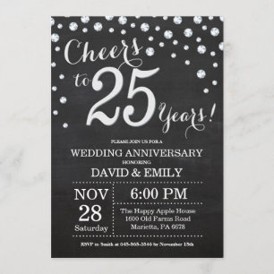 25th Wedding Jubileum Chalkboard Black Silver Kaart
