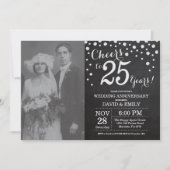 25th Wedding Jubileum Chalkboard Black Silver Kaart (Voorkant)