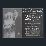 25th Wedding Jubileum Chalkboard Foto Kaart<br><div class="desc">25th Wedding Jubileum Uitnodiging met aangepaste foto. Chalkboard Achtergrond. Koord lichten. Zwart-Wit. 1e, 2e, 3e, 4e, 5e, 10e, 15e, 20e, 25e, 30e, 35e, 40e, 45e, 50e, 55e, 60e, 65e, 70e, 75e, 80e, om het even welke jaren. Volwassen verjaardag. Vrouw of Man Man Birthday Party. Voor verdere aanpassing, te klikken gelieve...</div>