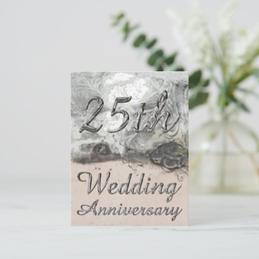 25th Wedding Jubileum Chic Silver Typografie Briefkaart (Staand voorkant)
