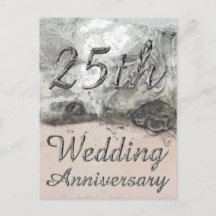 25th Wedding Jubileum Chic Silver Typografie Briefkaart