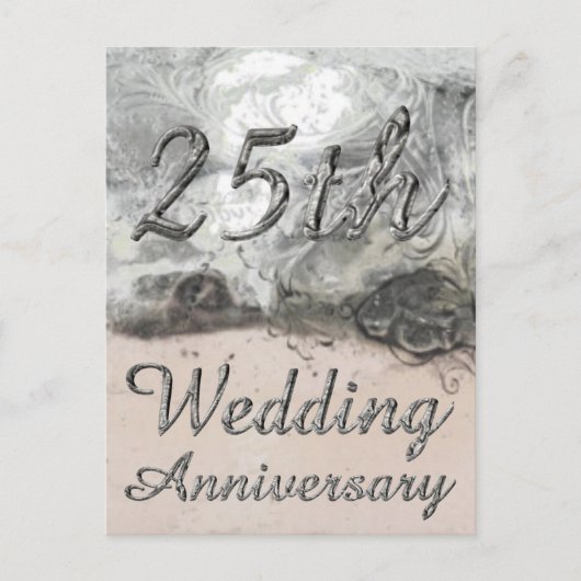 25th Wedding Jubileum Chic Silver Typografie Briefkaart (Voorkant)