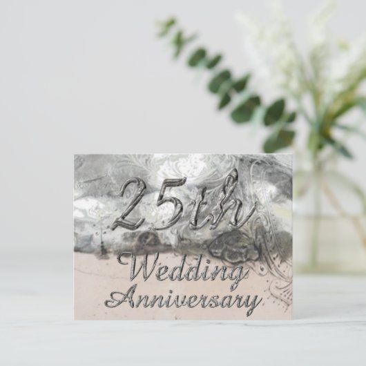 25th Wedding Jubileum Chic Silver Typografie Briefkaart (Staand voorkant)