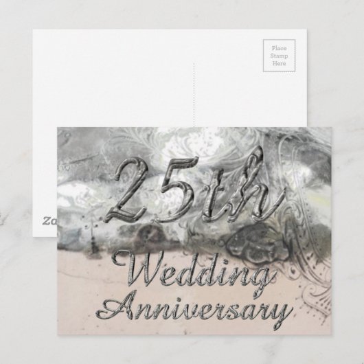 25th Wedding Jubileum Chic Silver Typografie Briefkaart (Voorkant / Achterkant)
