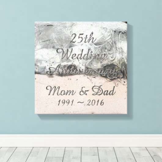 25th Wedding Jubileum Chic Silver Typografie Canvas Afdruk (Insitu (Houten vloer))