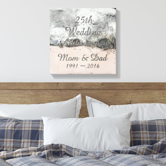 25th Wedding Jubileum Chic Silver Typografie Canvas Afdruk (Insitu (Slaapkamer))