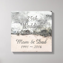 25th Wedding Jubileum Chic Silver Typografie Canvas Afdruk