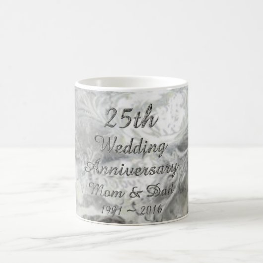25th Wedding Jubileum Chic Silver Typografie Koffiemok (Center)