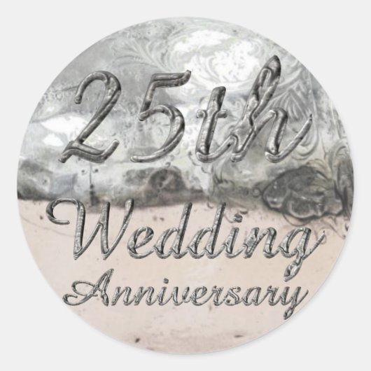 25th Wedding Jubileum Chic Silver Typografie Ronde Sticker (Voorkant)