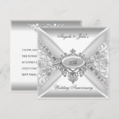 25th Wedding Jubileum Elegant Silver White Kaart (Voorkant / Achterkant)
