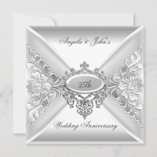 25th Wedding Jubileum Elegant Silver White Kaart (Voorkant)