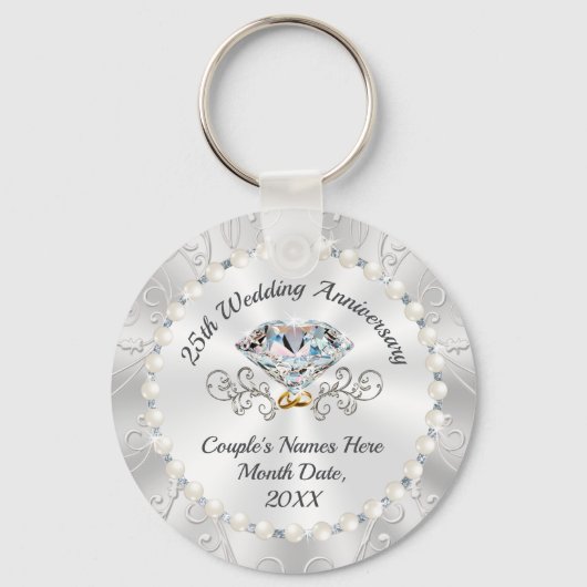 25th Wedding Jubileum Favors Souvenirs, Custom Sleutelhanger (Voorkant)