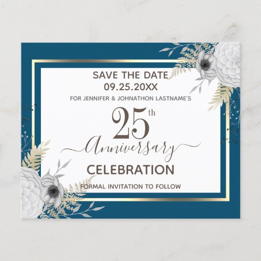 25th Wedding Jubileum Floral Save the Date Invi (Voorkant)