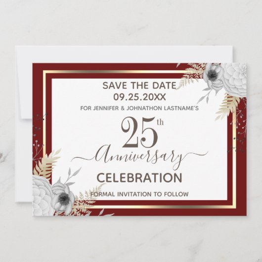 25th Wedding Jubileum Floral Save the Date Invi Kaart (Voorkant)
