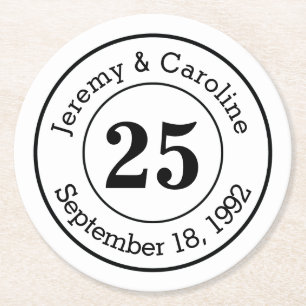 25th Wedding Jubileum Gepersonaliseerd Ronde Kartonnen Onderzetter