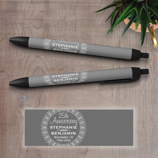 25th Wedding Jubileum Gepersonaliseerd Zwarte Inkt Pen
