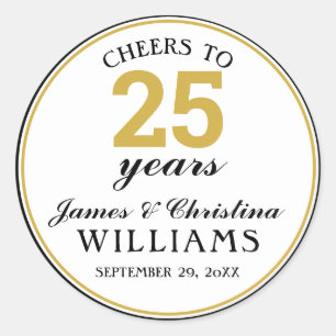 25th Wedding Jubileum Gold Cheers tot 25 jaar Ronde Sticker