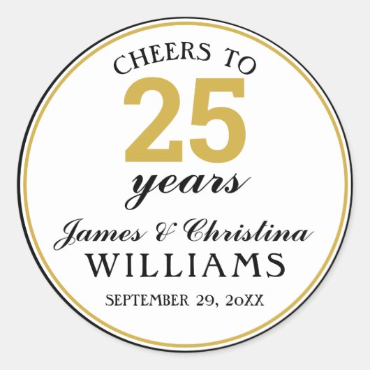 25th Wedding Jubileum Gold Cheers tot 25 jaar Ronde Sticker (Voorkant)