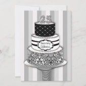 25th Wedding Jubileum Invitation, 3-Tier Cake Kaart (Voorkant)