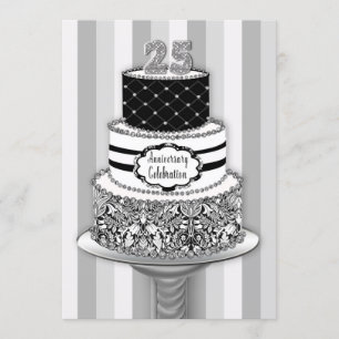 25th Wedding Jubileum Invitation, 3-Tier Cake Kaart