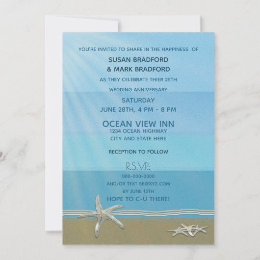 25th Wedding Jubileum Invitation, Ocean, Kaart (Achterkant)