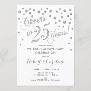 25th Wedding Jubileum Invitation - Silver White Kaart