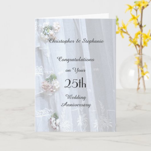 25th Wedding Jubileum Kaart,  kant Kaart (Gele Bloem)