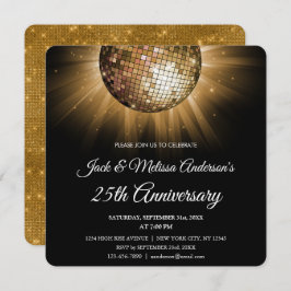 25th Wedding Jubileum Party Gold Disco Ball Kaart