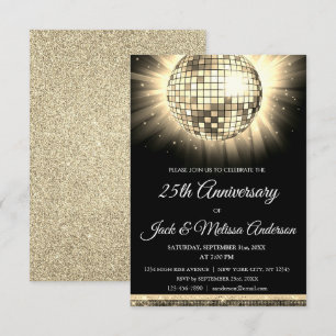 25th Wedding Jubileum Party Gold Disco Ball Kaart