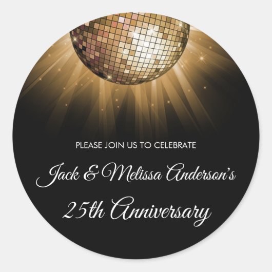25th Wedding Jubileum Party Gold Disco Ball Ronde Sticker (Voorkant)