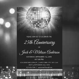 25th Wedding Jubileum Party Silver Disco Ball Kaart