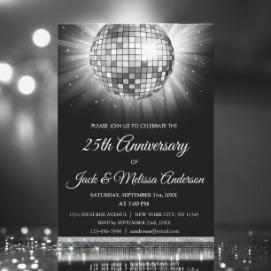 25th Wedding Jubileum Party Silver Disco Ball Kaart