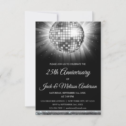 25th Wedding Jubileum Party Silver Disco Ball Kaart (Voorkant)