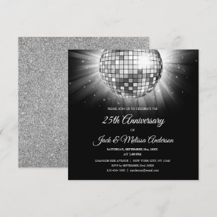 25th Wedding Jubileum Party Silver Disco Ball Kaart