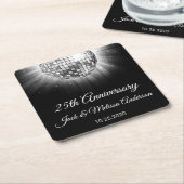 25th Wedding Jubileum Party Silver Disco Ball Kartonnen Onderzetters (Schuin)