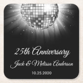 25th Wedding Jubileum Party Silver Disco Ball Kartonnen Onderzetters (Voorkant)