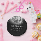 25th Wedding Jubileum Party Silver Disco Ball Papieren Bordje (Feest)