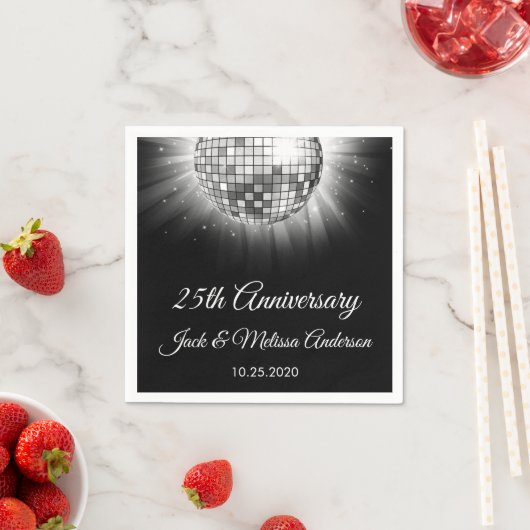 25th Wedding Jubileum Party Silver Disco Ball Servetten (Insitu)
