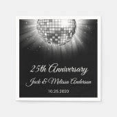 25th Wedding Jubileum Party Silver Disco Ball Servetten (Voorkant)