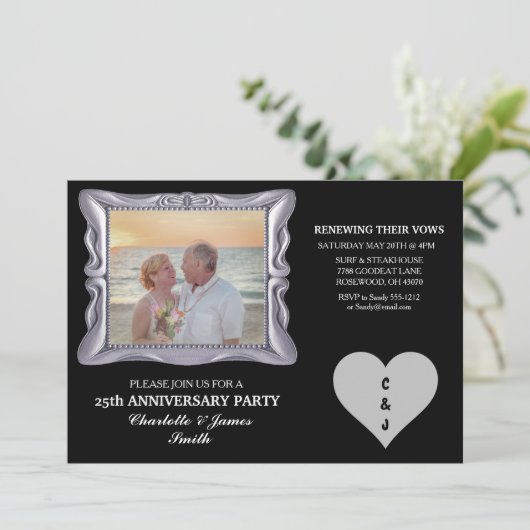 25th Wedding Jubileum Party Silver RSVP Card (Staand voorkant)