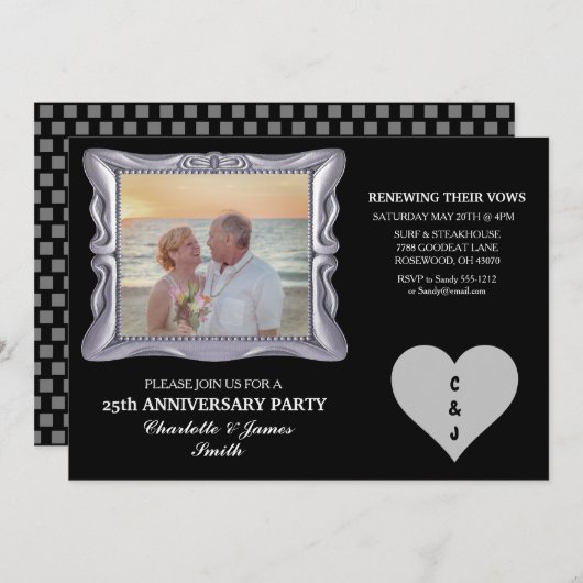 25th Wedding Jubileum Party Silver RSVP Card (Voorkant / Achterkant)