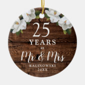25th Wedding Jubileum Personalized Woodgrain Keramisch Ornament (Voorkant)