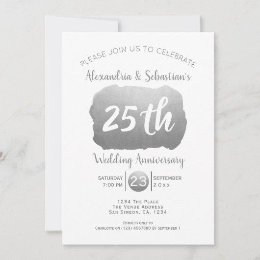25th Wedding Jubileum Persoonlijk Faux Silver Kaart (Voorkant)