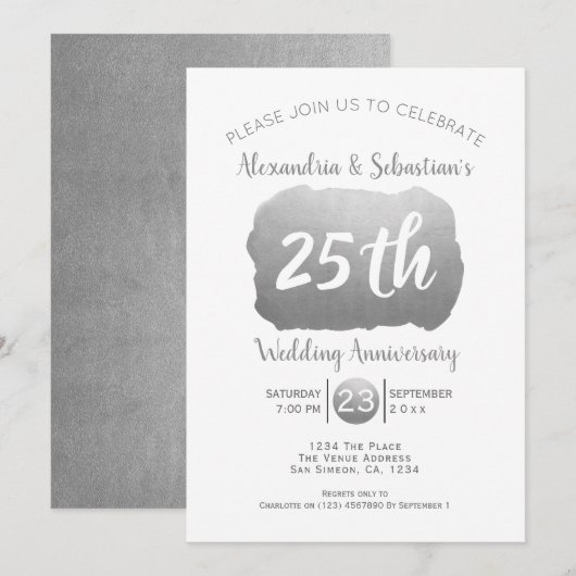 25th Wedding Jubileum Persoonlijk Faux Silver Kaart (Voorkant / Achterkant)