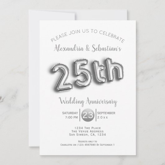 25th Wedding Jubileum Persoonlijk Faux Silver Kaart (Voorkant)