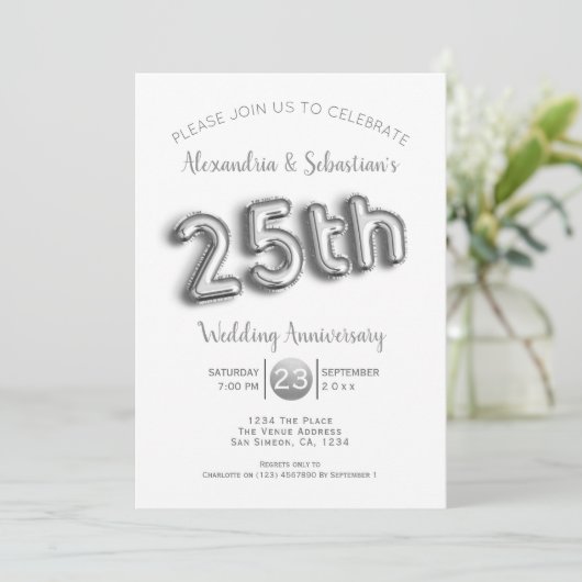 25th Wedding Jubileum Persoonlijk Faux Silver Kaart (Staand voorkant)