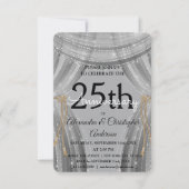 25th Wedding Jubileum Silver and Black Sparkle Kaart (Voorkant)