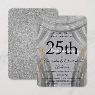 25th Wedding Jubileum Silver and Black Sparkle Kaart