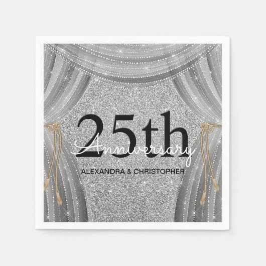 25th Wedding Jubileum Silver and Black Sparkle Servet (Voorkant)